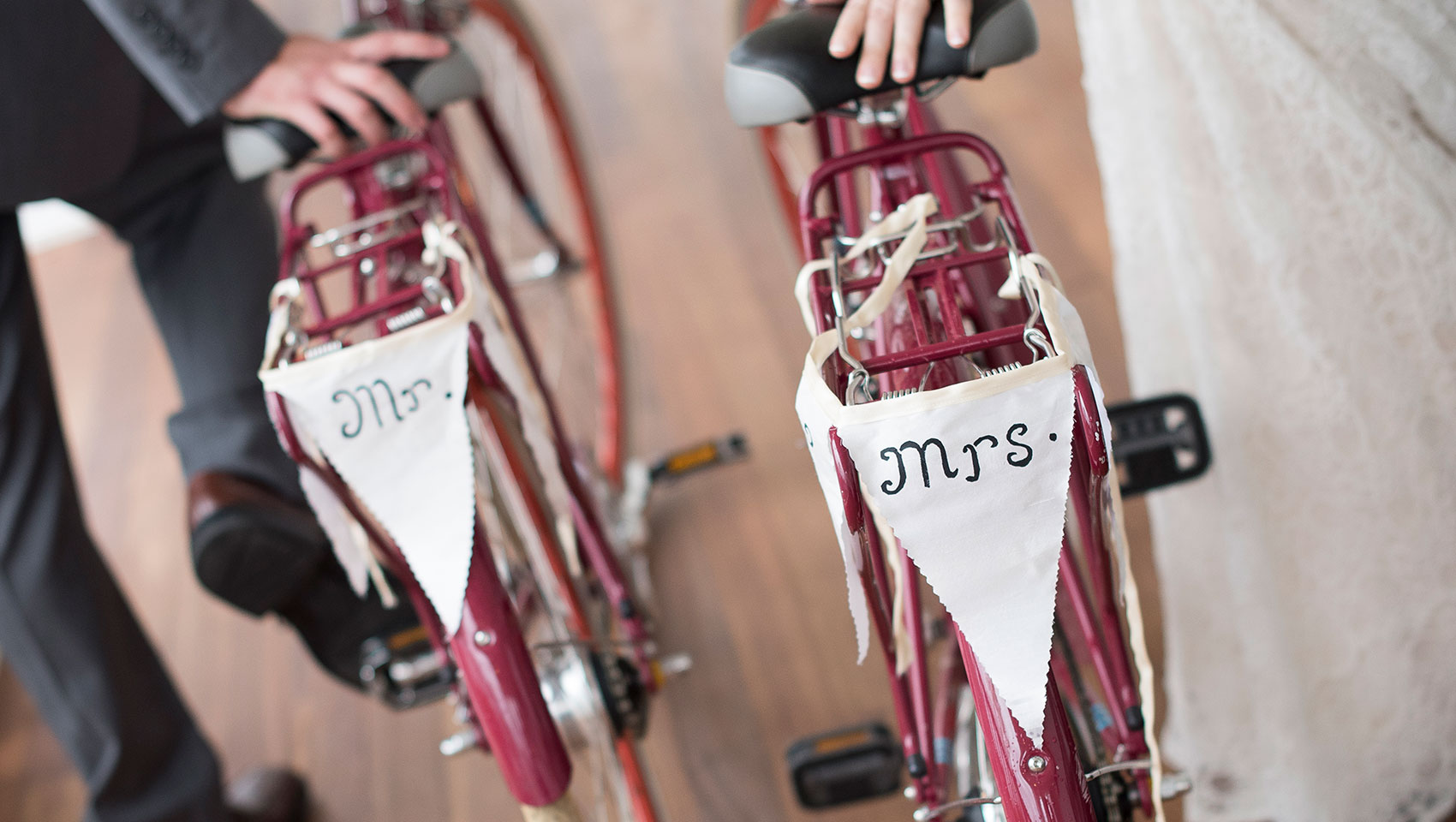Bride and Groom with bicycles at Taconic