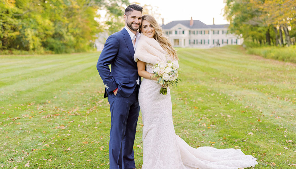 Bride and groom looking at each other