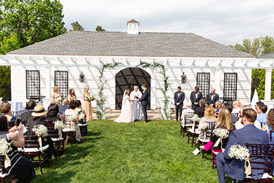 Bride and groom at altar being married