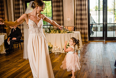 Becky with child at reception