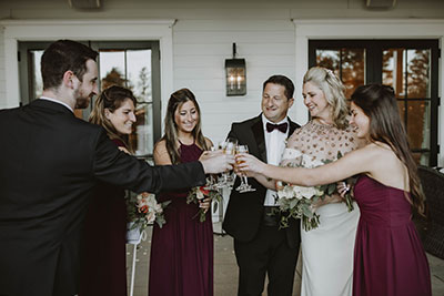 Wedding party toasting glasses