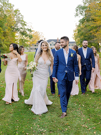 Wedding couple with bridal party